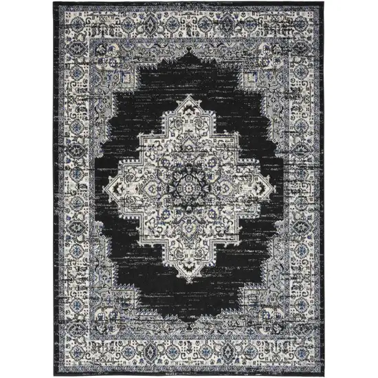 Black Floral Power Loom Distressed Area Rug Photo 1