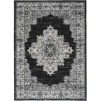 Photo of Black Floral Power Loom Distressed Area Rug