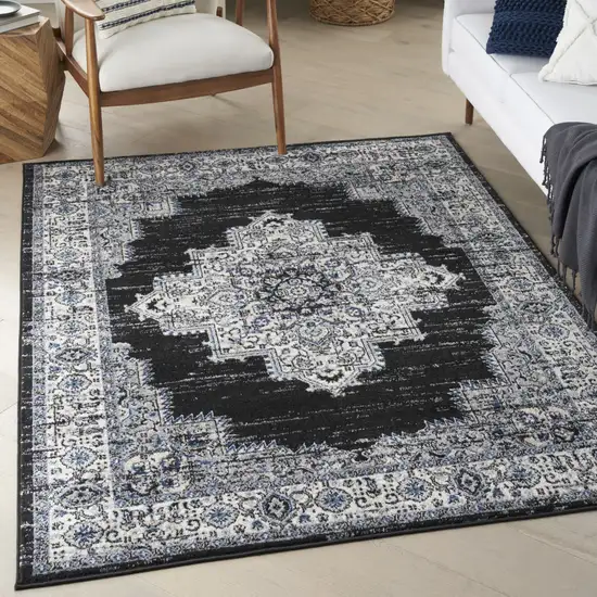 Black Floral Power Loom Distressed Area Rug Photo 6