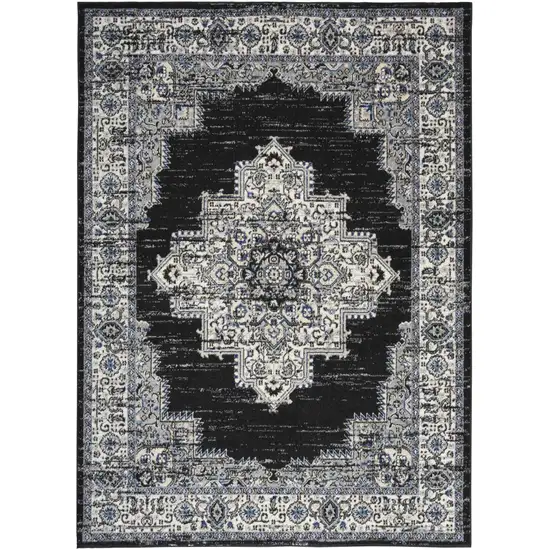 Black Floral Power Loom Distressed Area Rug Photo 7