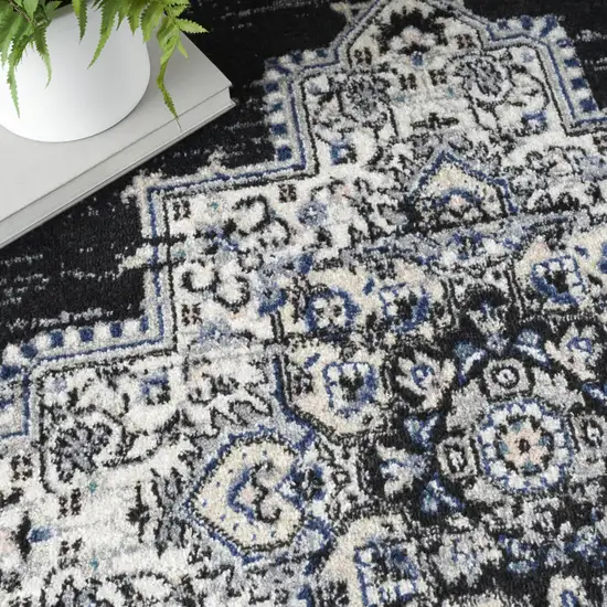 Black Floral Power Loom Distressed Area Rug Photo 5