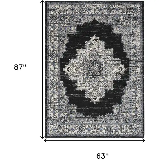 Black Floral Power Loom Distressed Area Rug Photo 8