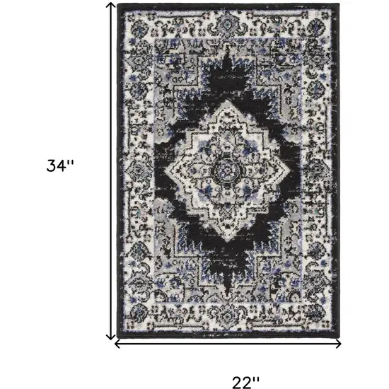 Black Floral Power Loom Distressed Area Rug Photo 6