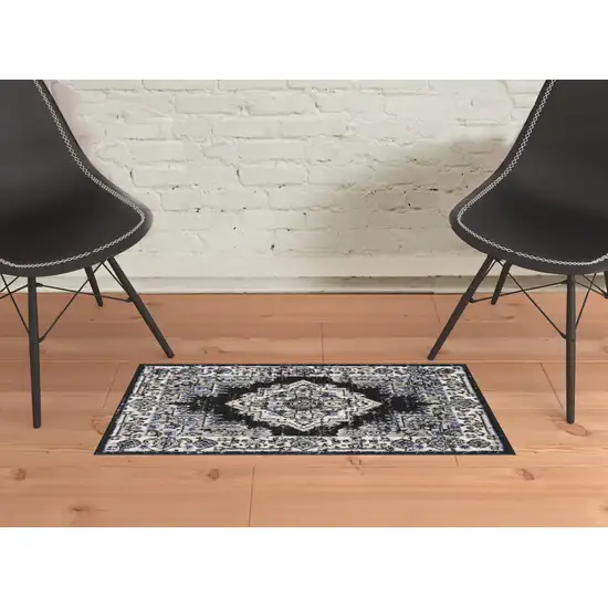 Black Floral Power Loom Distressed Area Rug Photo 2