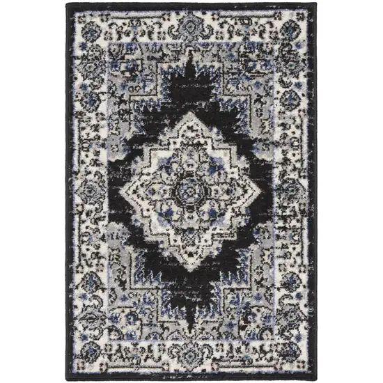 Black Floral Power Loom Distressed Area Rug Photo 1