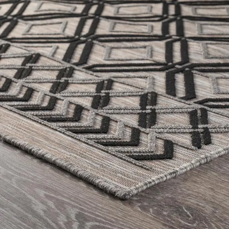 Black Geometric Indoor Outdoor Area Rug Photo 3