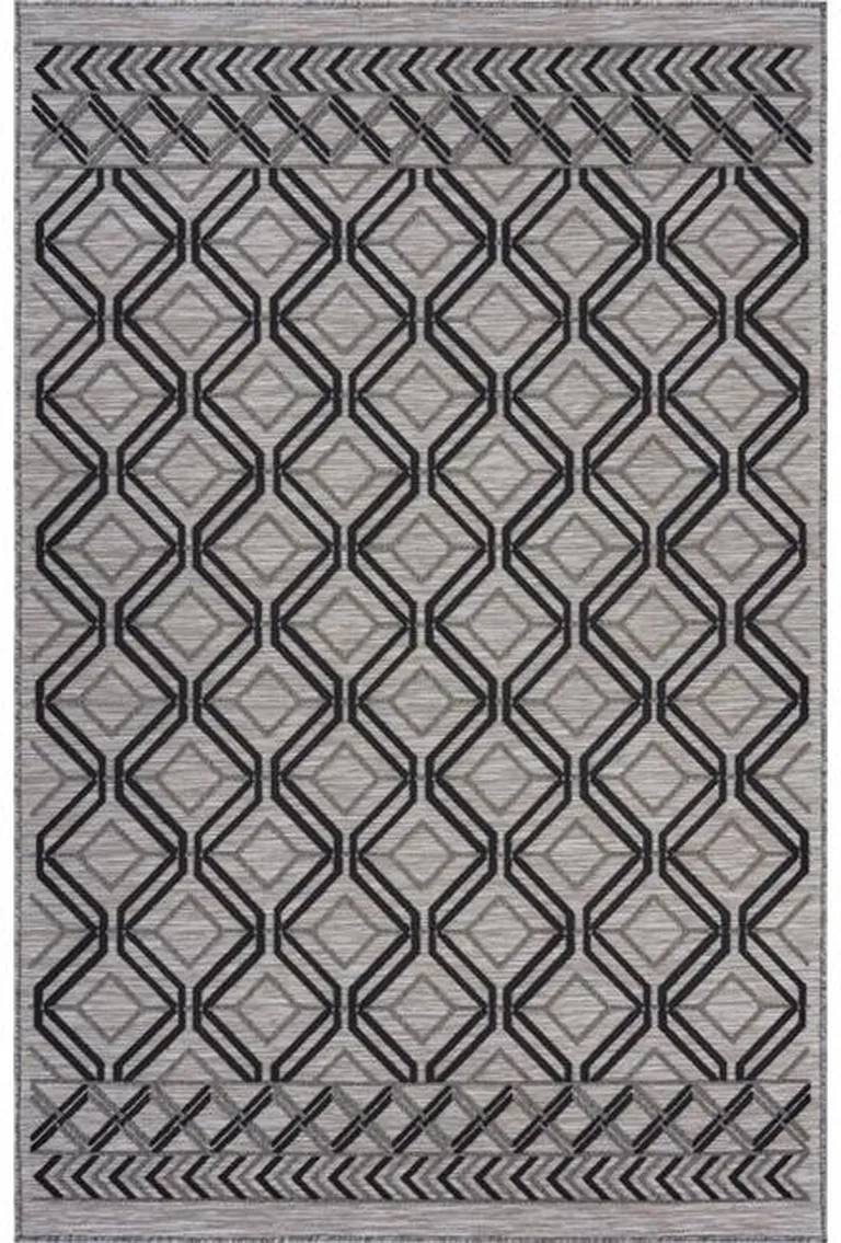 Black Geometric Indoor Outdoor Area Rug Photo 2