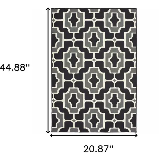 Black Geometric Stain Resistant Indoor Outdoor Area Rug Photo 5