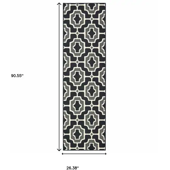 Black Geometric Stain Resistant Indoor Outdoor Area Rug Photo 4