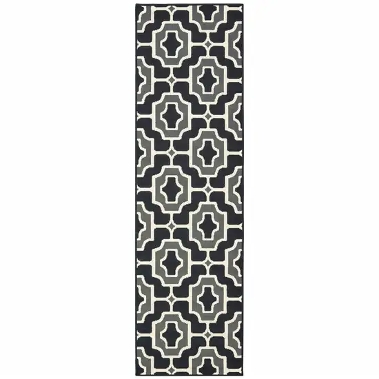 Black Geometric Stain Resistant Indoor Outdoor Area Rug Photo 1