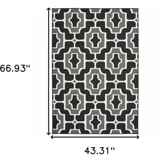 Black Geometric Stain Resistant Indoor Outdoor Area Rug Photo 5