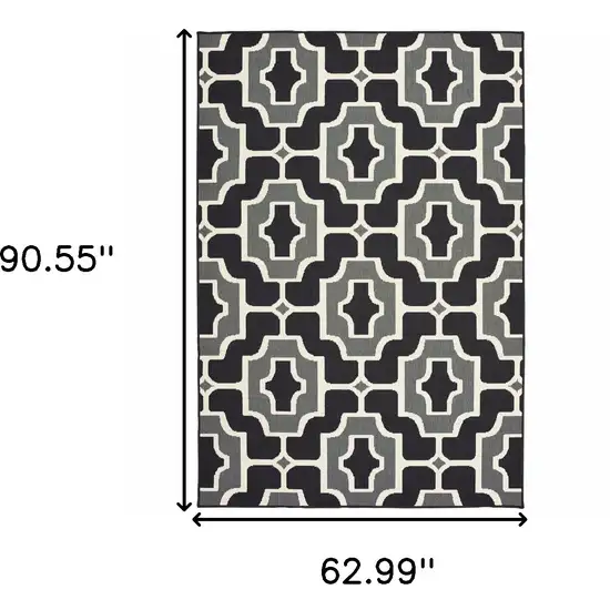 Black Geometric Stain Resistant Indoor Outdoor Area Rug Photo 5