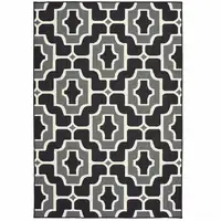 Photo of Black Geometric Stain Resistant Indoor Outdoor Area Rug