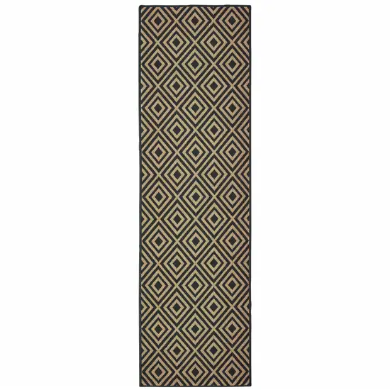 Black Geometric Stain Resistant Indoor Outdoor Area Rug Photo 1