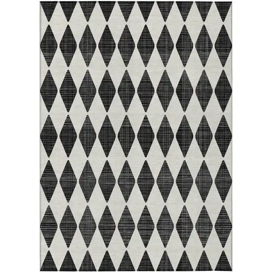 Black Geometric Washable Non Skid Indoor Outdoor Area Rug Photo 2