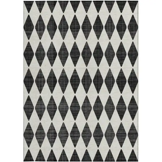 Black Geometric Washable Non Skid Indoor Outdoor Area Rug Photo 6