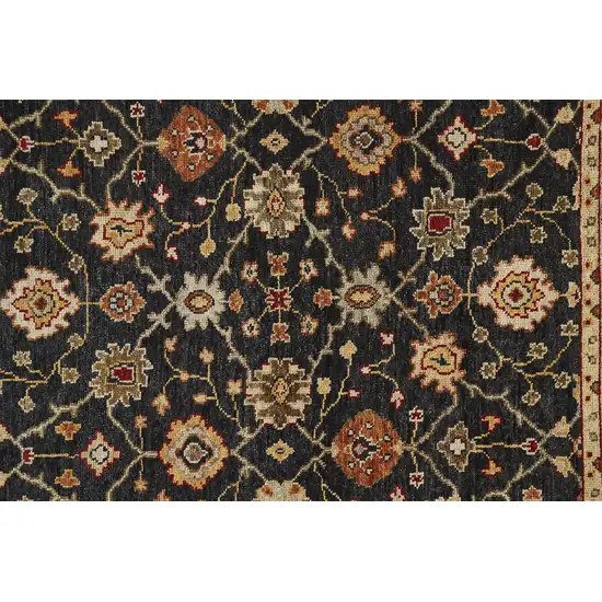 Black Gold And Gray Wool Floral Hand Knotted Stain Resistant Area Rug With Fringe Photo 6