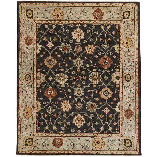 Black Gold And Gray Wool Floral Hand Knotted Stain Resistant Area Rug With Fringe Photo 1