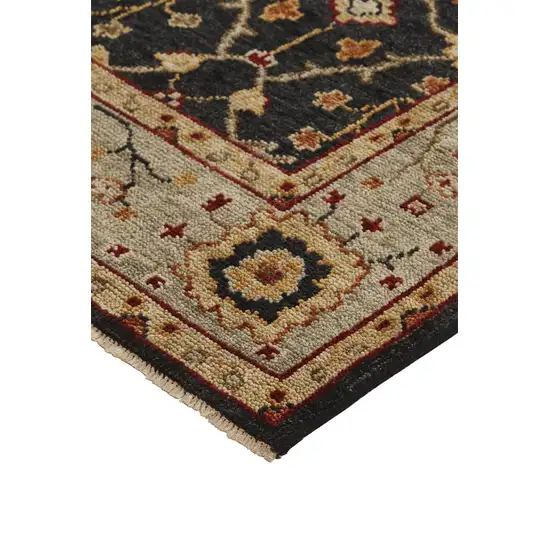 Black Gold And Gray Wool Floral Hand Knotted Stain Resistant Area Rug With Fringe Photo 5