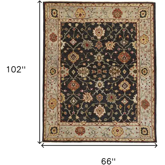 Black Gold And Gray Wool Floral Hand Knotted Stain Resistant Area Rug With Fringe Photo 8