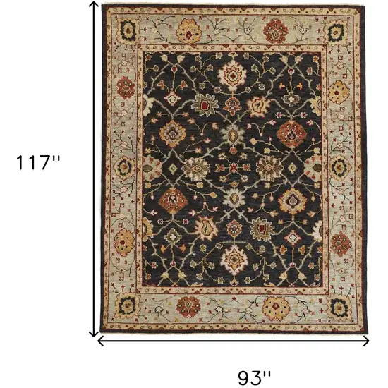 Black Gold And Gray Wool Floral Hand Knotted Stain Resistant Area Rug With Fringe Photo 8