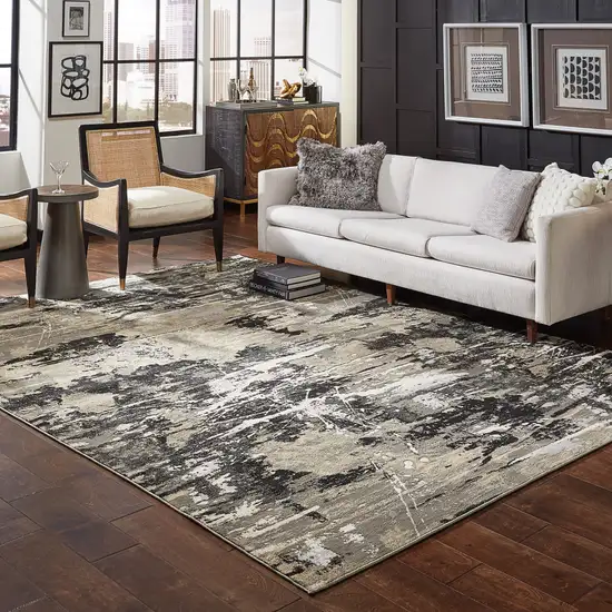 Black Gold Grey And Ivory Abstract Power Loom Stain Resistant Area Rug Photo 7