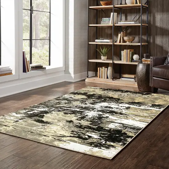 Black Gold Grey And Ivory Abstract Power Loom Stain Resistant Area Rug Photo 6