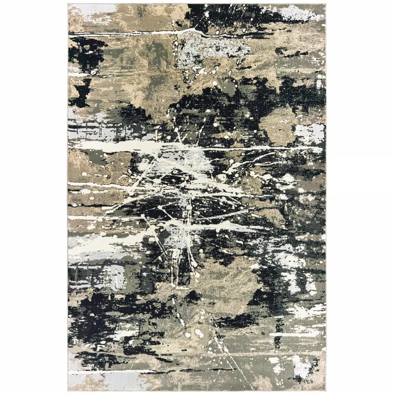 Black Gold Grey And Ivory Abstract Power Loom Stain Resistant Area Rug Photo 1