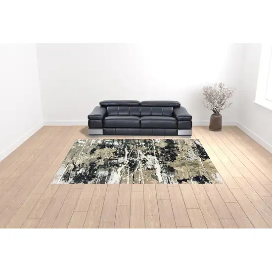 Black Gold Grey And Ivory Abstract Power Loom Stain Resistant Area Rug Photo 2