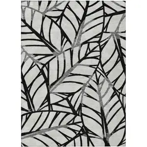 Photo of Black Gray And Beige Floral Washable Indoor Outdoor Area Rug