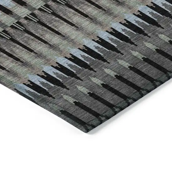 Black Gray And Blue Southwestern Washable Indoor Outdoor Area Rug Photo 5