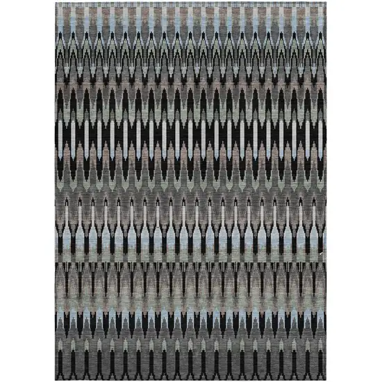 Black Gray And Blue Southwestern Washable Indoor Outdoor Area Rug Photo 8