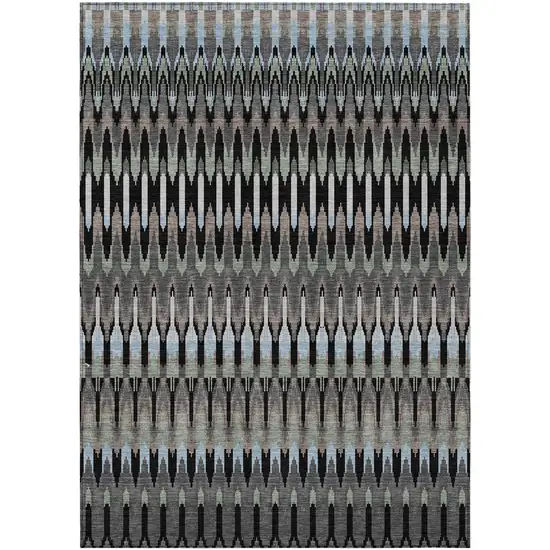 Black Gray And Blue Southwestern Washable Indoor Outdoor Area Rug Photo 2