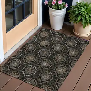 Photo of Black Gray And Brown Medallion Washable Indoor Outdoor Area Rug