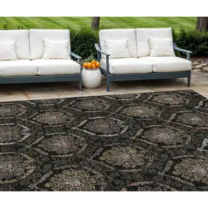 Photo of Black Gray And Brown Medallion Washable Indoor Outdoor Area Rug