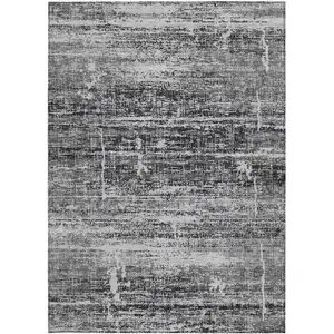 Photo of Black Gray And Charcoal Abstract Washable Indoor Outdoor Area Rug