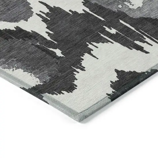 Black Gray And Charcoal Abstract Washable Indoor Outdoor Area Rug Photo 5