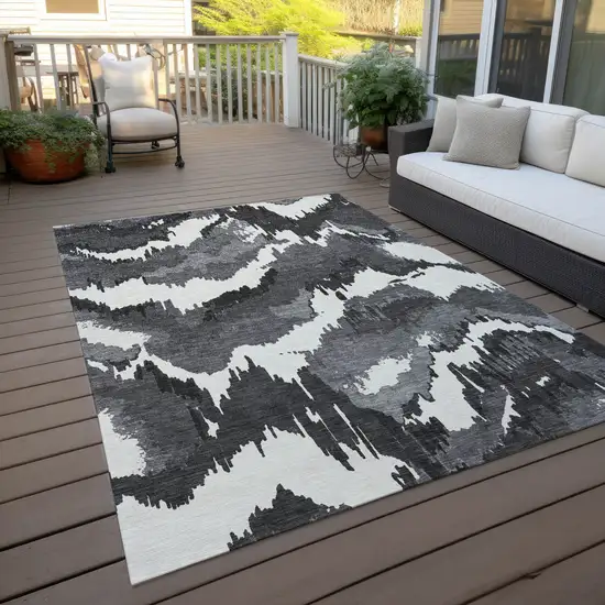 Black Gray And Charcoal Abstract Washable Indoor Outdoor Area Rug Photo 9