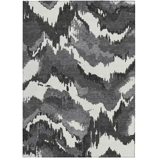 Black Gray And Charcoal Abstract Washable Indoor Outdoor Area Rug Photo 7