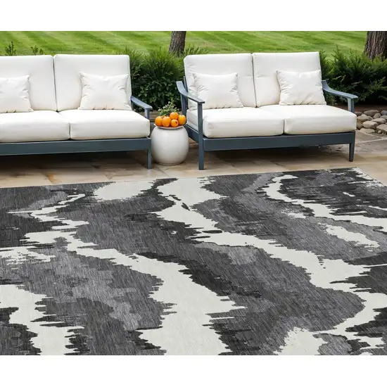 Black Gray And Charcoal Abstract Washable Indoor Outdoor Area Rug Photo 1