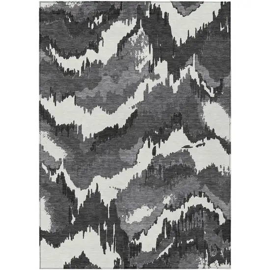 Black Gray And Charcoal Abstract Washable Indoor Outdoor Area Rug Photo 2