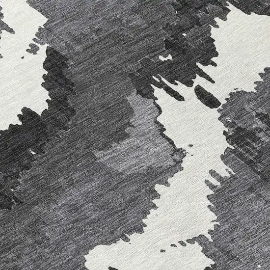 Black Gray And Charcoal Abstract Washable Indoor Outdoor Area Rug Photo 6