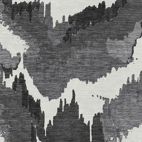 Black Gray And Charcoal Abstract Washable Indoor Outdoor Area Rug Photo 8