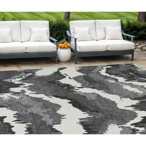 Photo of Black Gray And Charcoal Abstract Washable Indoor Outdoor Area Rug