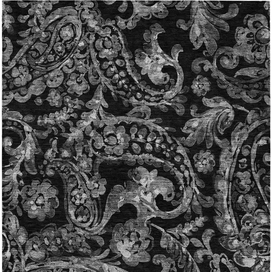 Black Gray And Charcoal Paisley Washable Indoor Outdoor Area Rug Photo 6