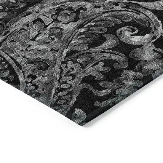 Black Gray And Charcoal Paisley Washable Indoor Outdoor Area Rug Photo 5