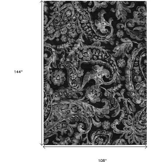 Black Gray And Charcoal Paisley Washable Indoor Outdoor Area Rug Photo 3