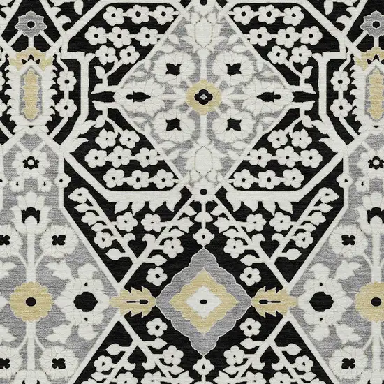 Black Gray And Gold Floral Washable Indoor Outdoor Area Rug Photo 6