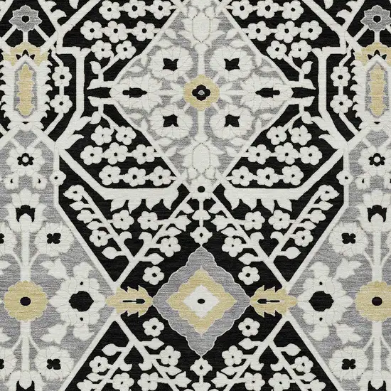 Black Gray And Gold Floral Washable Indoor Outdoor Area Rug Photo 6