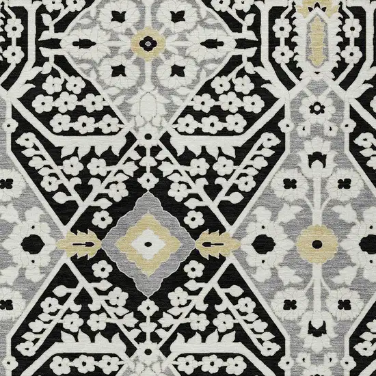 Black Gray And Gold Floral Washable Indoor Outdoor Area Rug Photo 6